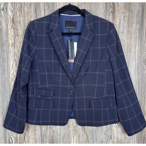 Banana Republic Navy Blue Plaid Tailored Performance Blazer Women's 12 Petite